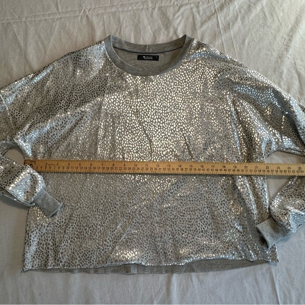 NWOT Michael Lauren Sz Small Silver Metallic Textured Crop‎ Sweatshirt - Picture 7 of 10